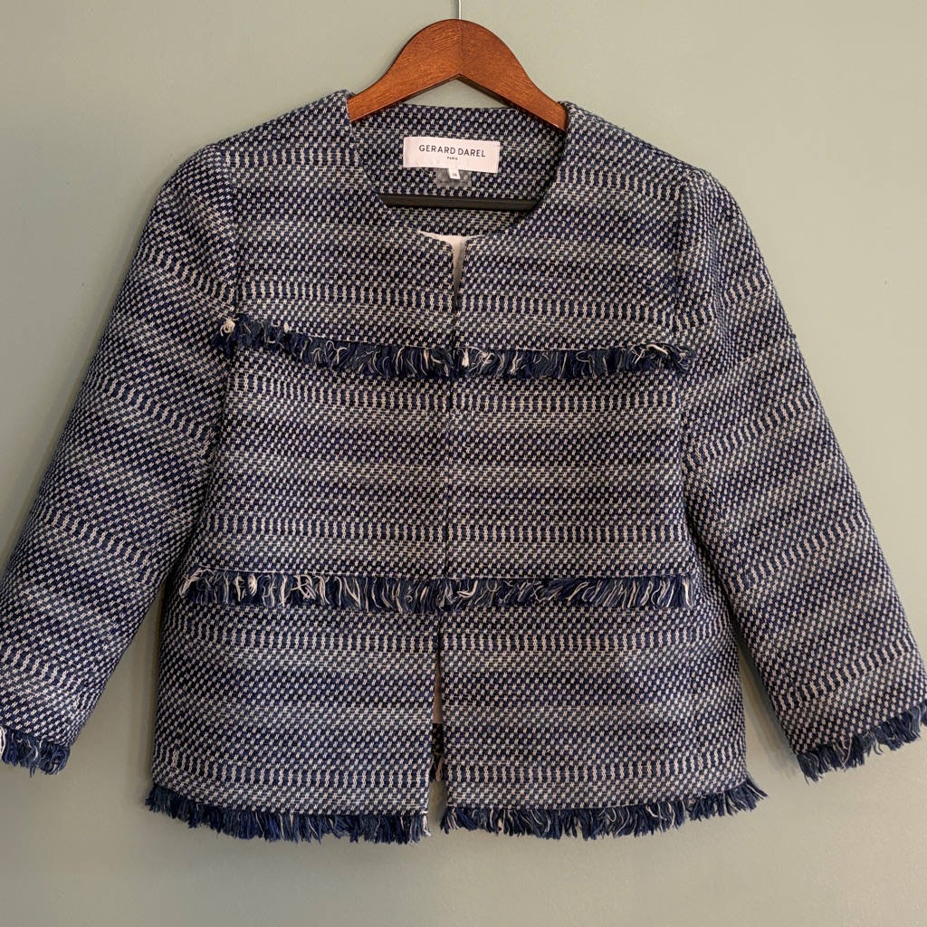 Gerald Darrel Paris Size 38 Blue Tweed Fringe Blazer Us Size 8